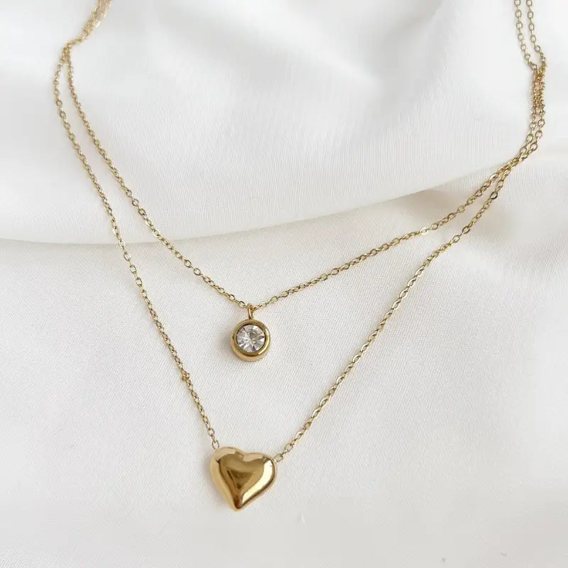 COLLIER DOUBLE EN FORME DE COEUR ET STRASS - MARYANA BIJOUX