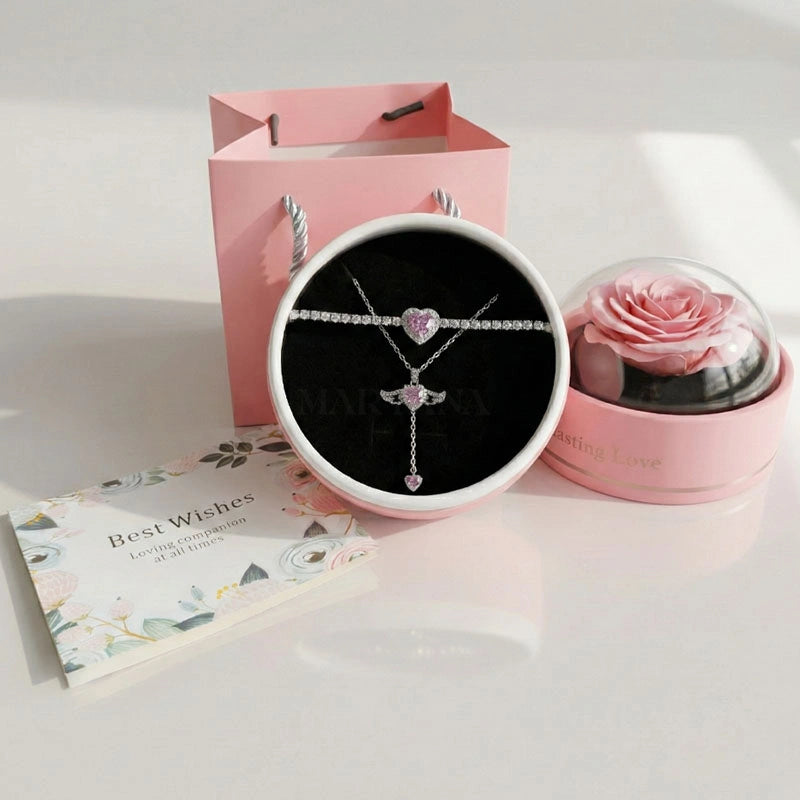 BOITE FLEUR ETERNA ROSE AVEC PACK ANGE D’AMOUR ÉTERNEL