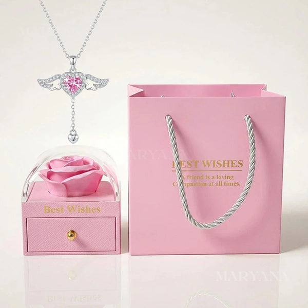 BOITE AMOUR ÉTERNEL ROSE AVE CCOLLIER ANGE D'AMOUR