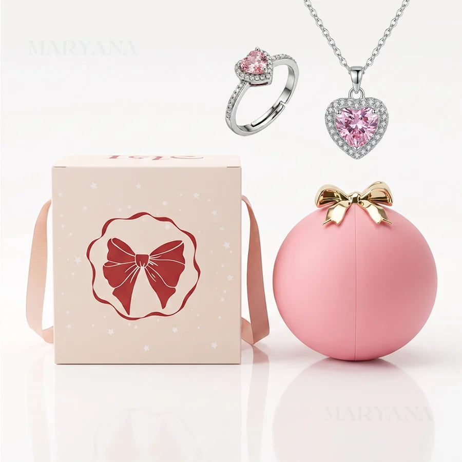 BOÎTE SPHÈRE MAGIQUE ROSE AVEC ENSEMBLE CŒUR ROSÉ