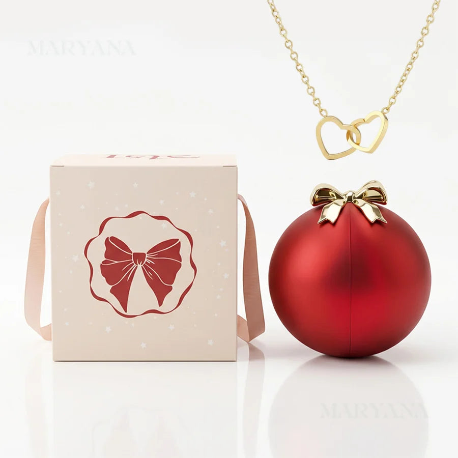 BOÎTE SPHÈRE MAGIQUE ROUGE AVEC COLLIER DOUBLE CŒUR
