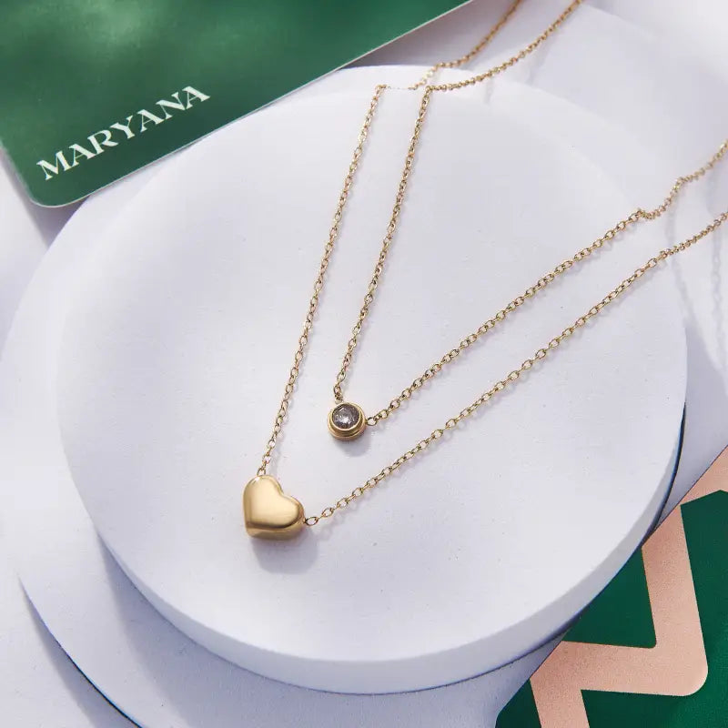 COLLIER DOUBLE EN FORME DE COEUR ET STRASS