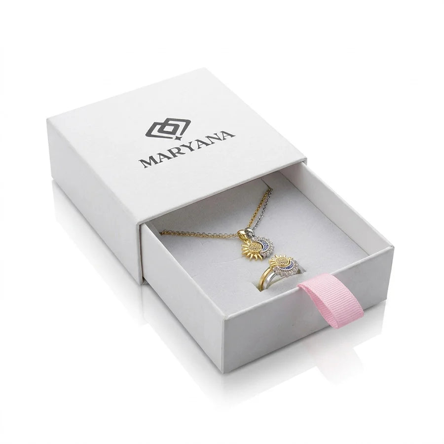 COFFRET MARYANA AVEC COLLIER ET BAGUE SOLEIL ET LUNE