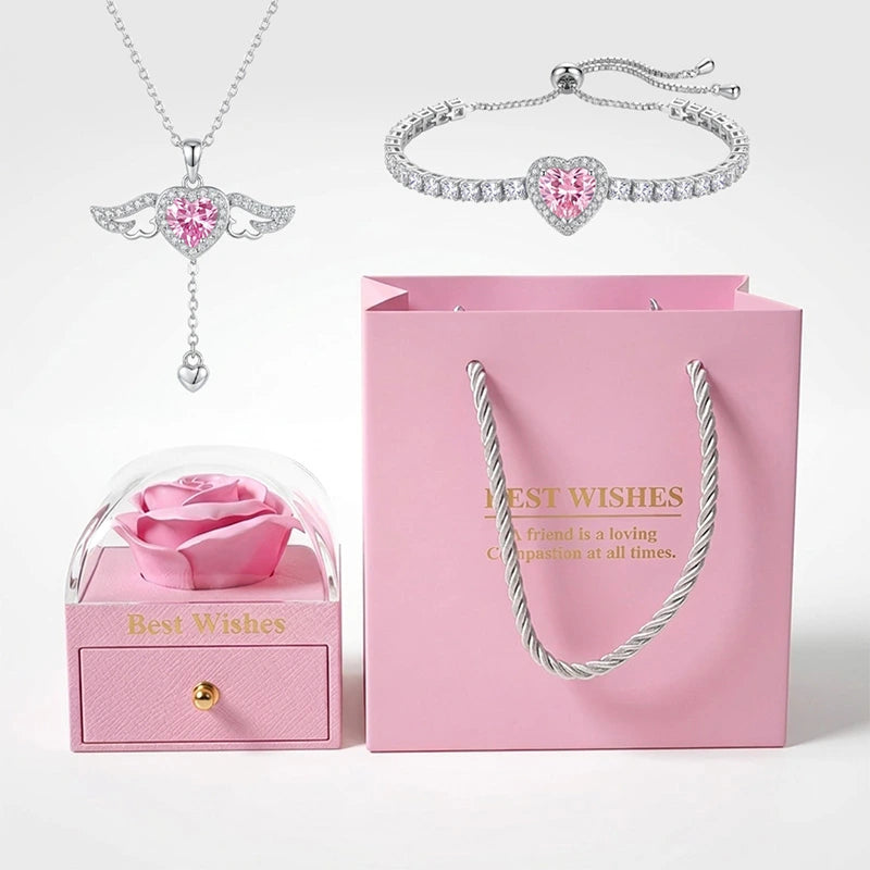 BOITE AMOUR ÉTERNEL ROSE AVEC PACK ANGE D’AMOUR ÉTERNEL