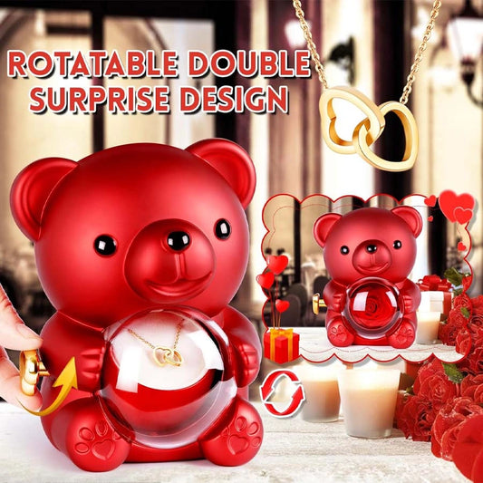 BOÎTE DOUDOU ROSE AVEC COLLIER DOUBLE CŒUR