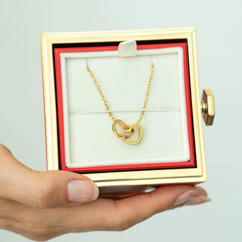 BOÎTE ÉLÉGANTE AVEC COLLIER DOUBLE CŒUR & ROSE