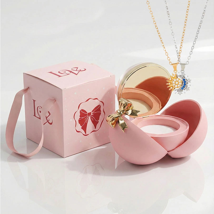 BOÎTE LA SPHÈRE MAGIQUE ROSE AVEC COLLIER SOLEIL ET LUNE