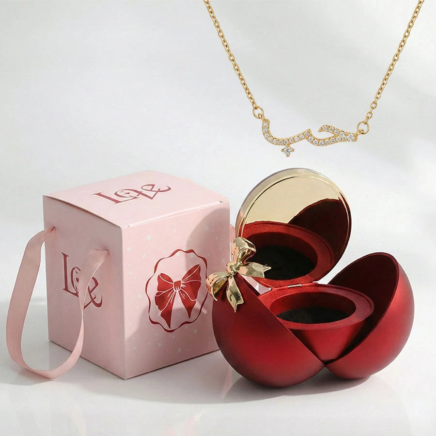 BOITE SPHÈRE MAGIQUE ROUGE AVEC COLLIER HOUB ÉTERNEL