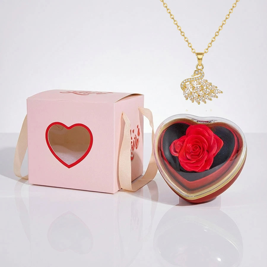 BOITE AMOUR INTEMPOREL AVEC COLLIER CYGNE IMPÉRIAL