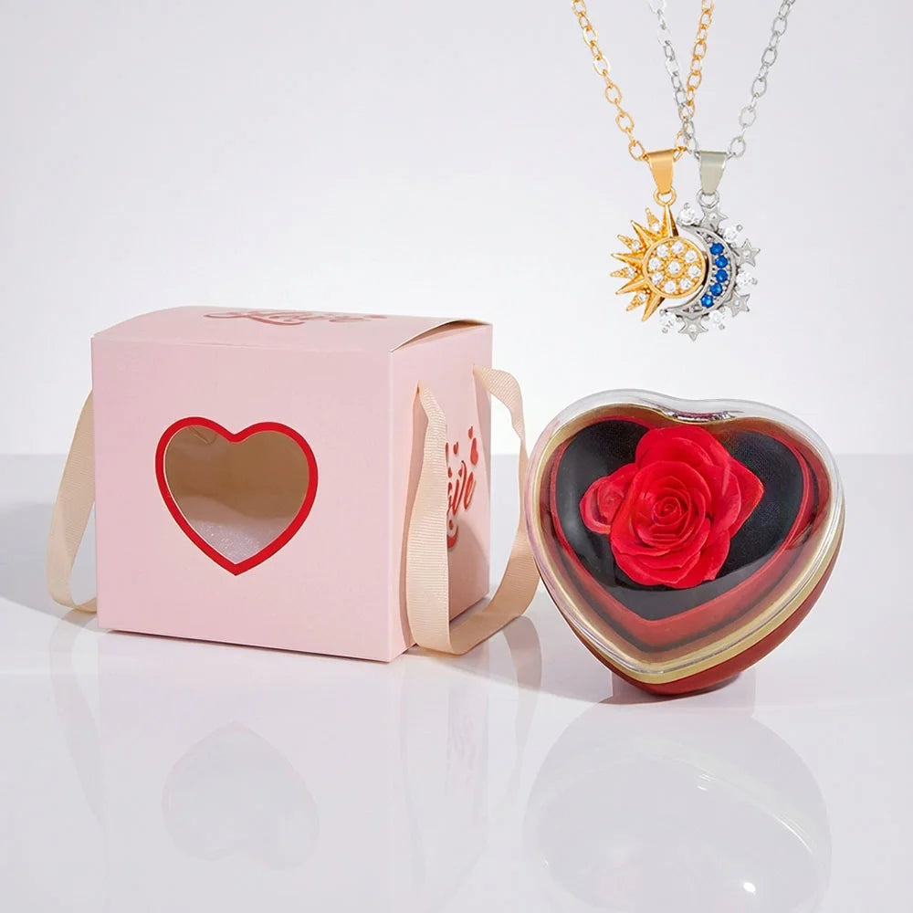 BOITE AMOUR INTEMPOREL AVEC COLLIER SOLEIL ET LUNE