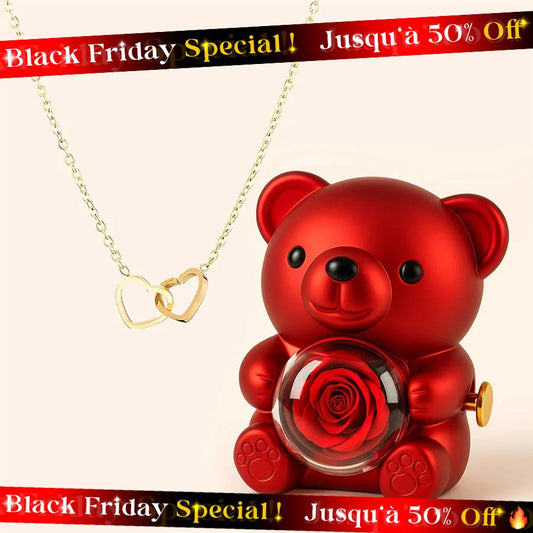 BOÎTE DOUDOU ROSE AVEC COLLIER DOUBLE CŒUR