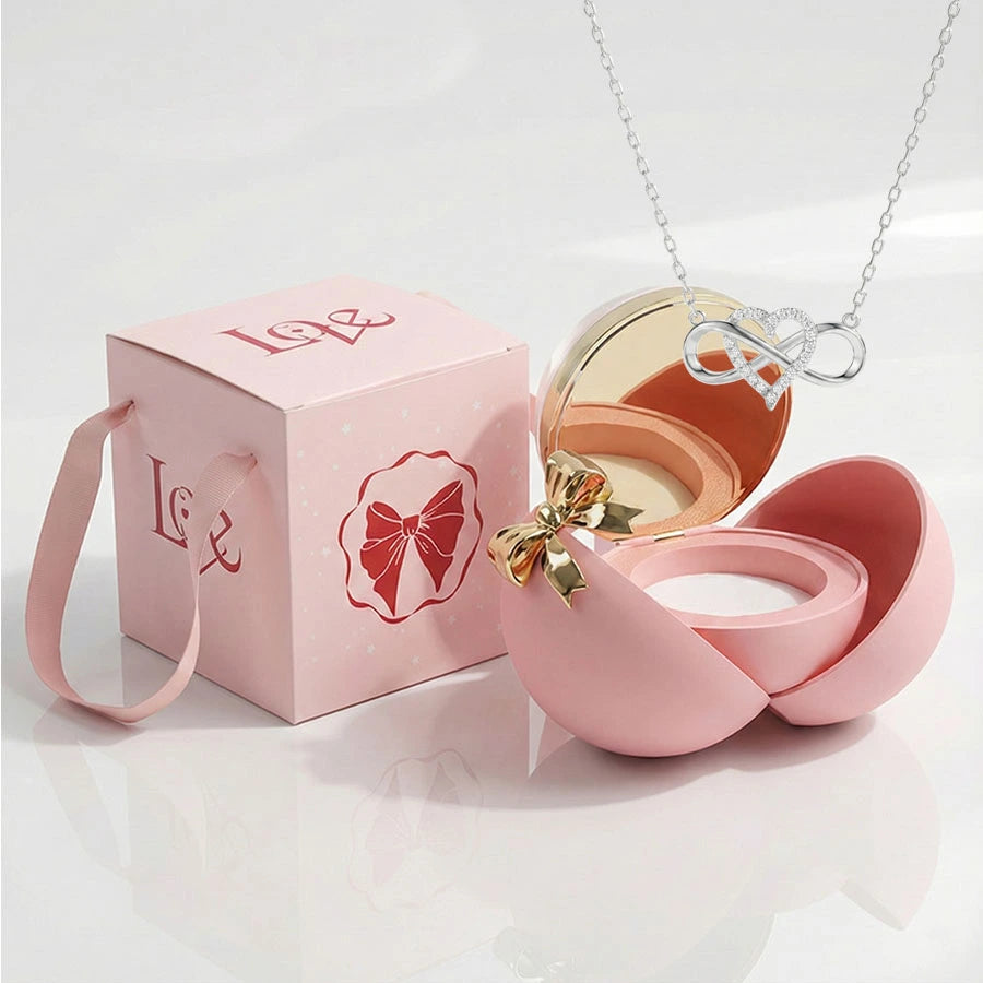 BOITE SPHÈRE MAGIQUE ROSE AVEC COLLIER CŒUR INFINI