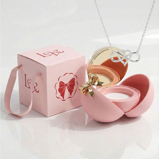 BOITE SPHÈRE MAGIQUE ROSE AVEC COLLIER CŒUR INFINI