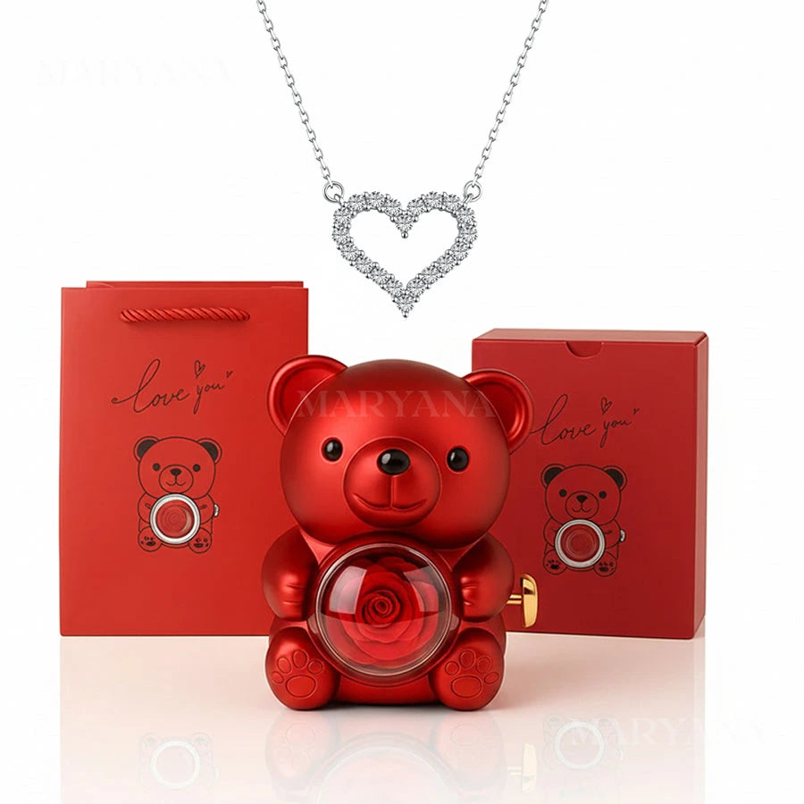 BOÎTE DOUDOU ROSE AVEC COLLIER CŒUR LUMIÈRE