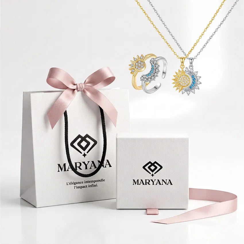 COFFRET MARYANA AVEC COLLIER ET BAGUE SOLEIL ET LUNE