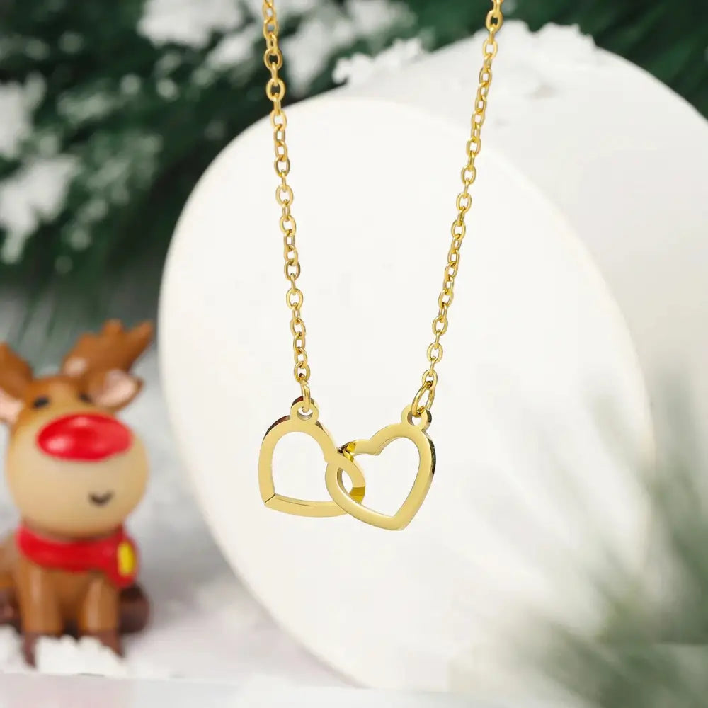 BOÎTE ÉLÉGANTE AVEC COLLIER DOUBLE CŒUR & ROSE