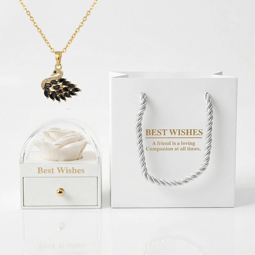 BOITE AMOUR ÉTERNEL BLANC AVEC COLLIER CYGNE IMPÉRIAL D/N