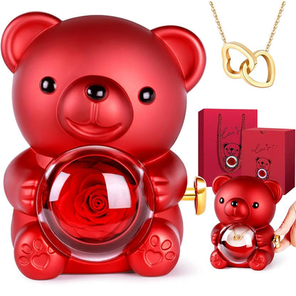 BOÎTE DOUDOU ROSE AVEC COLLIER DOUBLE CŒUR
