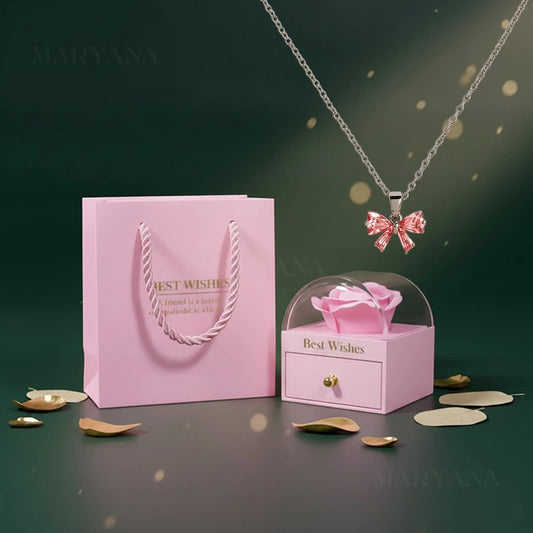 BOITE AMOUR ÉTERNEL ROSE - COLLIER PINK BOW