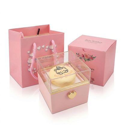 BOITE SURPRISE ROUGE  AVEC ROSE CŒUR PRÉCIEUX ROSE
