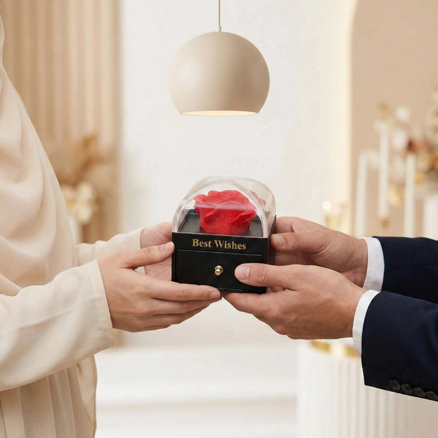 BOITE AMOUR ÉTERNEL NOIRE AVEC BAGUE CŒUR PRÉCIEUX ROGE
