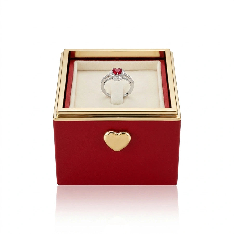 BOITE SURPRISE ROUGE  AVEC BAGUE CŒUR PRÉCIEUX ROUGE