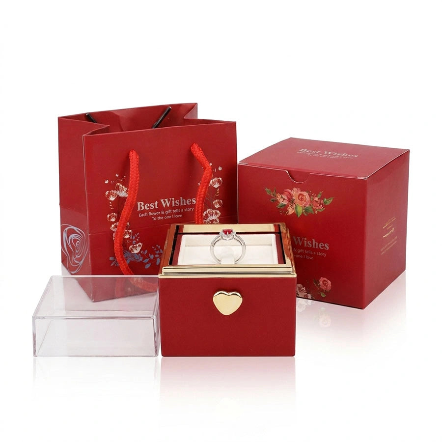 BOITE SURPRISE ROUGE  AVEC BAGUE CŒUR PRÉCIEUX ROUGE