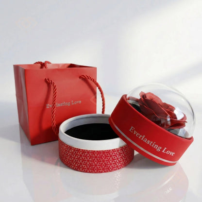 BOITE FLEUR ETERNA ROUGE AVEC COLLIER CŒUR LUMIÈRE