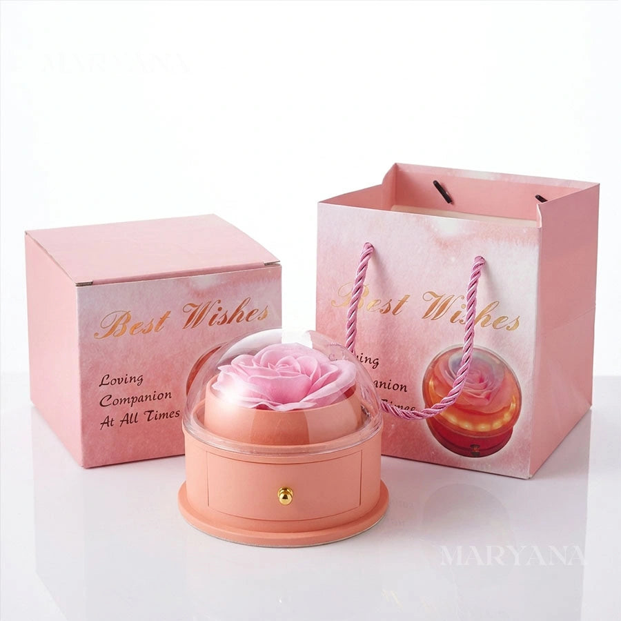 BOÎTE ROSE LUMIÈRE ROSE AVEC COLLIER CŒUR TRÈFLE MAGNÉTIQUE ROSE