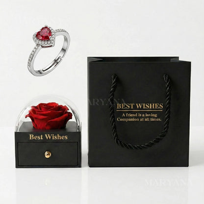 BOITE AMOUR ÉTERNEL NOIRE AVEC BAGUE CŒUR PRÉCIEUX ROGE