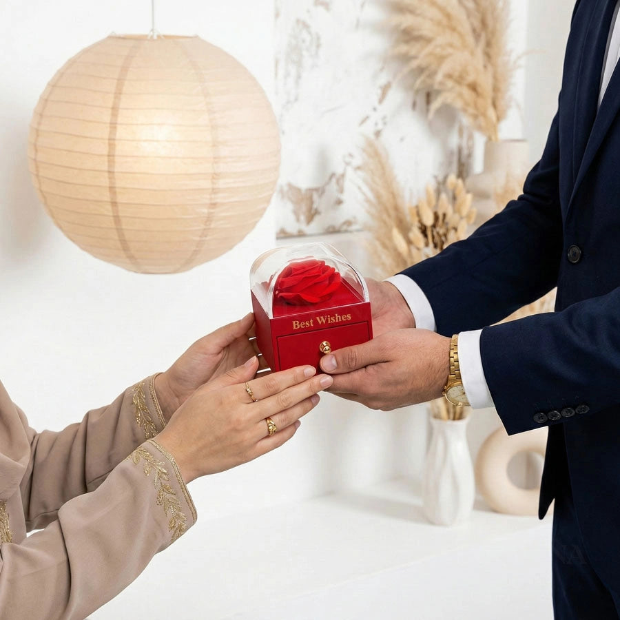 BOITE AMOUR ÉTERNEL ROUGE AVEC COLLIER ANGE D'AMOUR