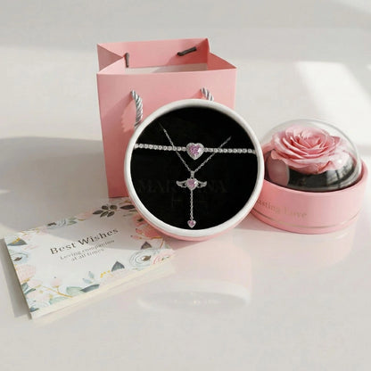 BOITE FLEUR ETERNA ROSE AVEC PACK ANGE D’AMOUR ÉTERNEL