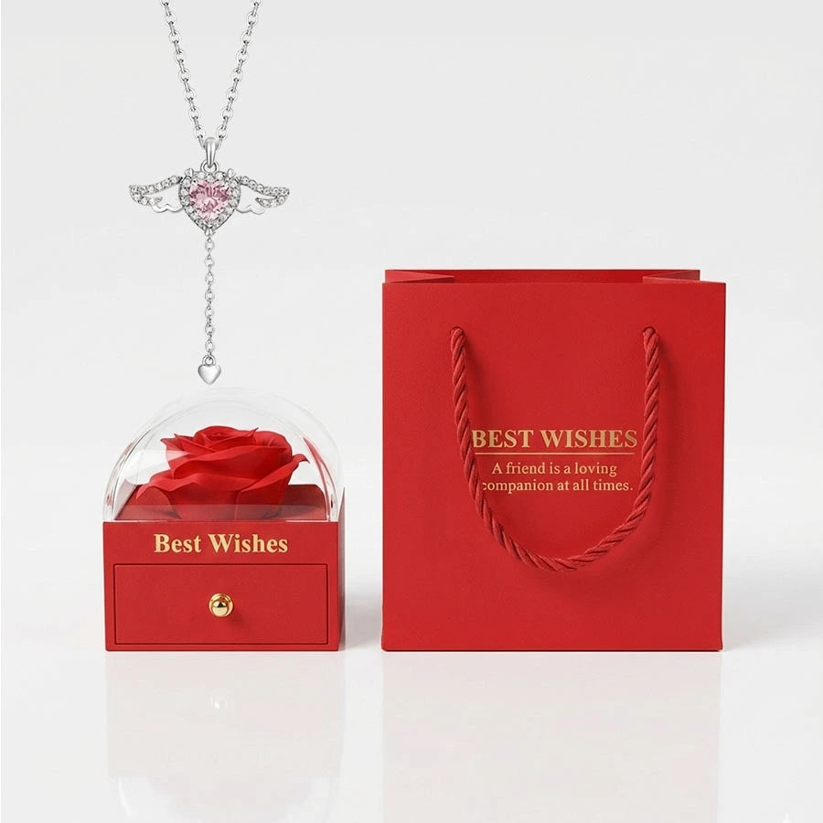 BOITE AMOUR ÉTERNEL ROUGE AVEC COLLIER ANGE D'AMOUR