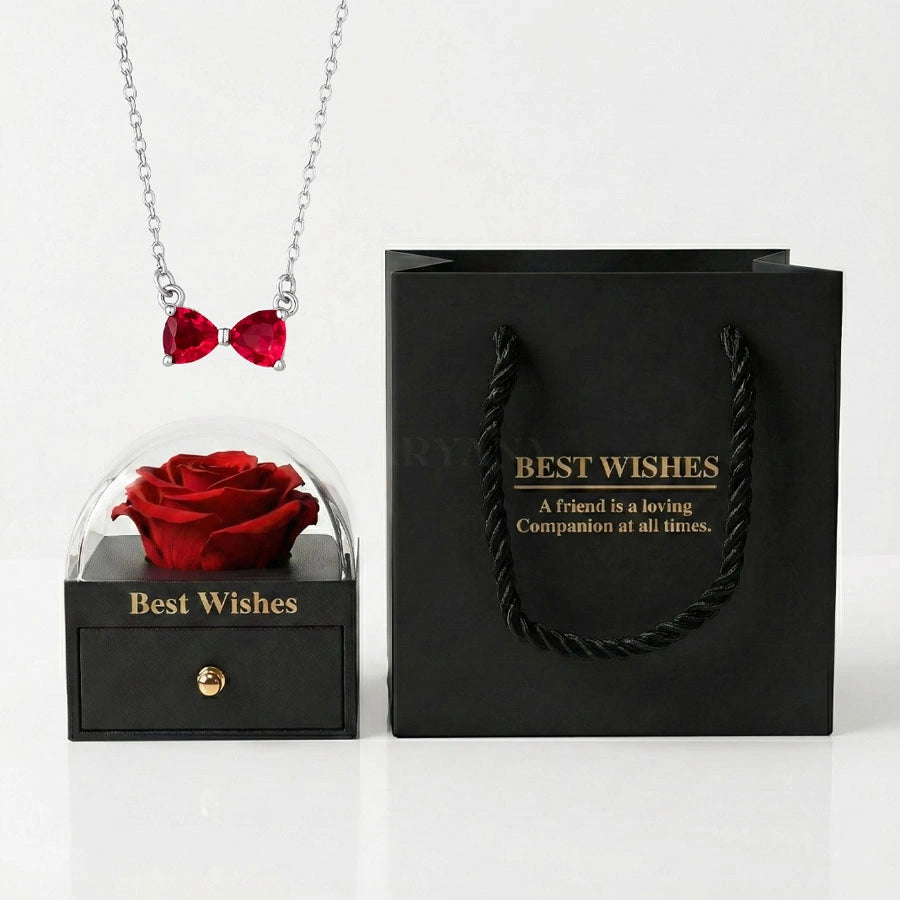 BOITE AMOUR ETERNEL NOIRE AVEC COLLIER RUBY BOW