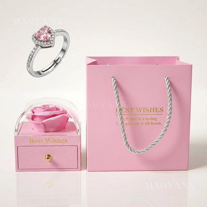BOITE AMOUR ÉTERNEL ROSE AVEC BAGUE CŒUR PRÉCIEUX ROSE