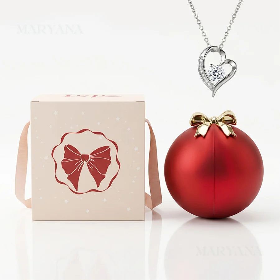 BOITE SPHÈRE MAGIQUE ROUGE AVEC COLLIER CŒUR PRÉCIEUX