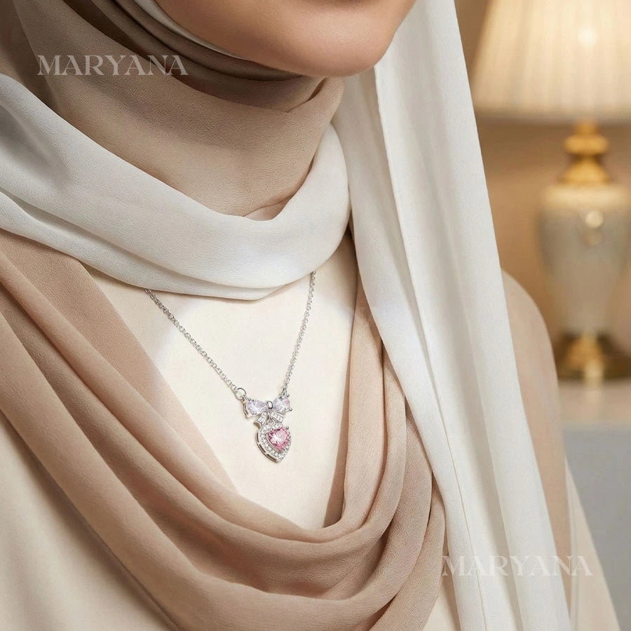 BOITE AMOUR ÉTERNEL ROSE AVEC COLLIER CŒUR PRÉCIEUX ROSE