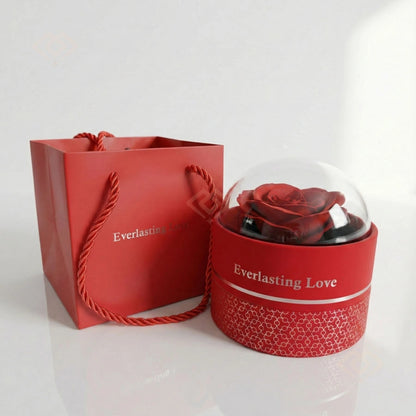 BOITE FLEUR ETERNA ROUGE AVEC COLLIER CŒUR LUMIÈRE