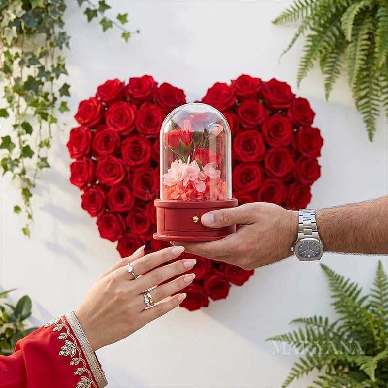 BOÎTE JARDIN D'AMOUR AVEC COLLIER CŒUR INFINI