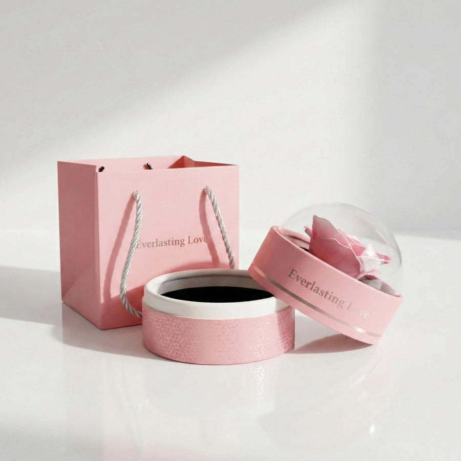BOITE FLEUR ETERNA ROSE AVEC PACK ANGE D’AMOUR ÉTERNEL