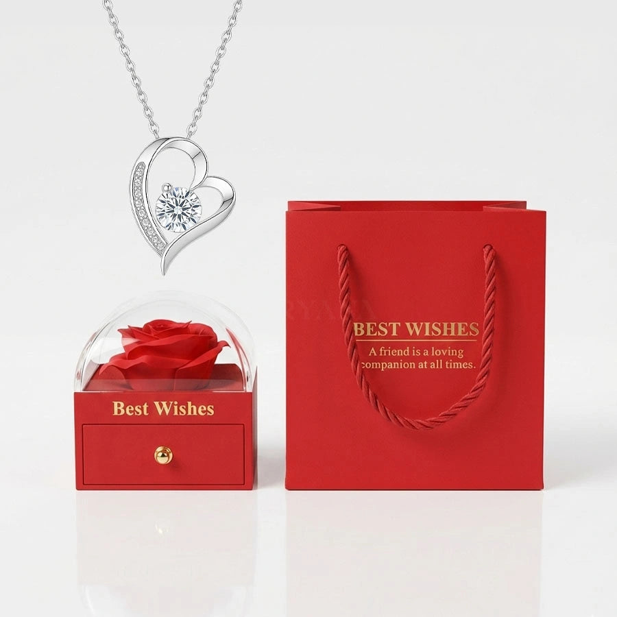 BOÎTE AMOUR ÉTERNEL ROUGE AVEC COLLIER CŒUR PRÉCIEUX