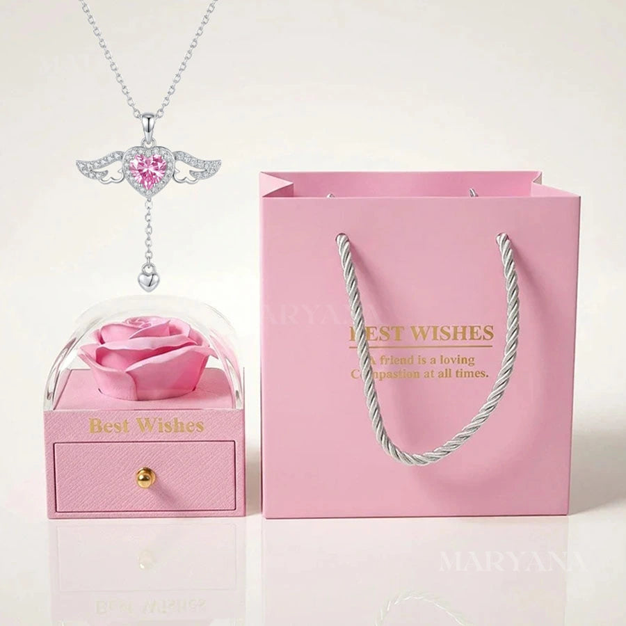 BOITE AMOUR ÉTERNEL ROSE AVE CCOLLIER ANGE D'AMOUR