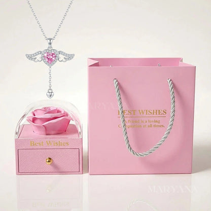 BOITE AMOUR ÉTERNEL ROSE AVE CCOLLIER ANGE D'AMOUR