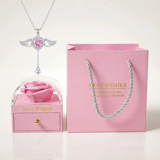 BOITE AMOUR ÉTERNEL ROSE AVE CCOLLIER ANGE D'AMOUR