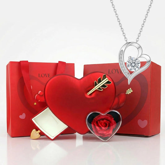 BOÎTE FLÈCHE D’AMOUR AVEC COLLIER CŒUR PRÉCIEUX