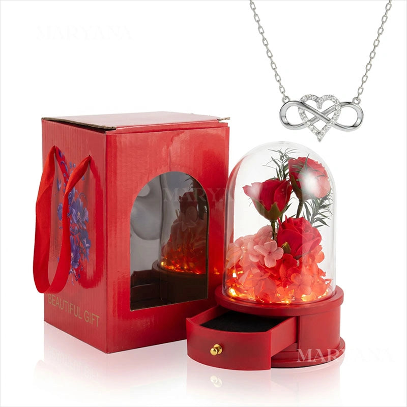 BOÎTE JARDIN D'AMOUR AVEC COLLIER CŒUR INFINI