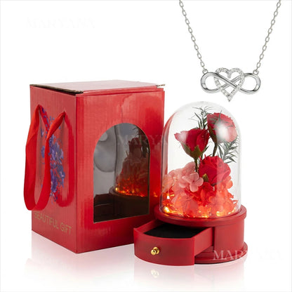 BOÎTE JARDIN D'AMOUR AVEC COLLIER CŒUR INFINI
