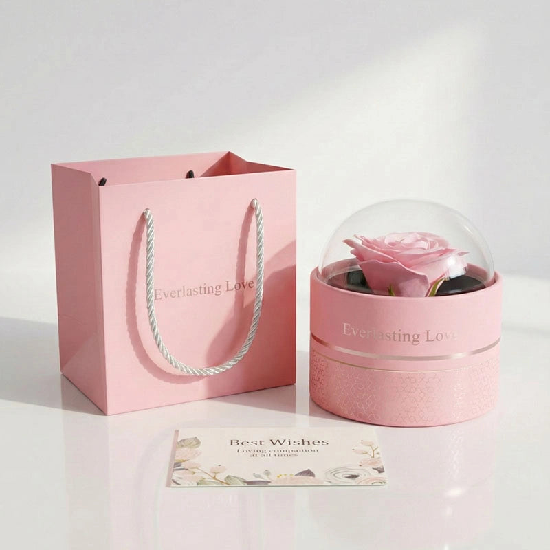 BOITE FLEUR ETERNA ROSE AVEC PACK ANGE D’AMOUR ÉTERNEL