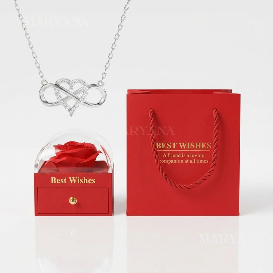BOÎTE AMOUR ÉTERNEL ROUGE AVEC COLLIER CŒUR INFINI