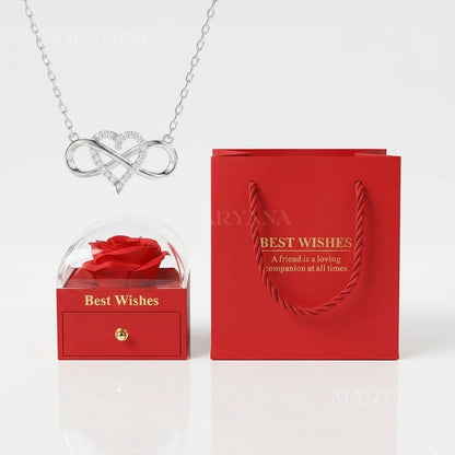 BOÎTE AMOUR ÉTERNEL ROUGE AVEC COLLIER CŒUR INFINI
